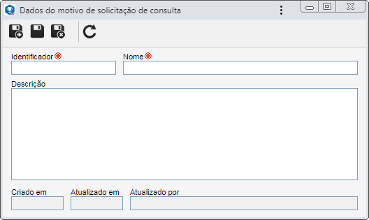 Esta imagem é referente à tela de dados de um motivo de consulta de conteúdo. As telas de dados dos motivos de cópia de arquivo físico e empréstimo de arquivo físico são similares.